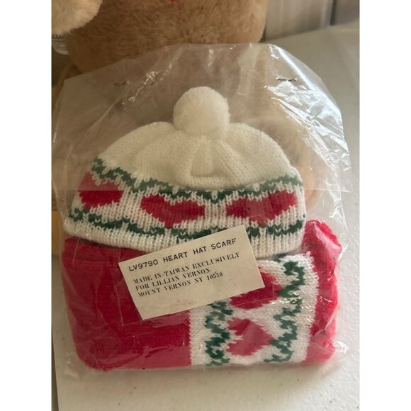 Vintage Lillian Vernon 100% Wool Teddy Bear W/ Red Scarf & Hat Set Shang… - Picture 6 of 9